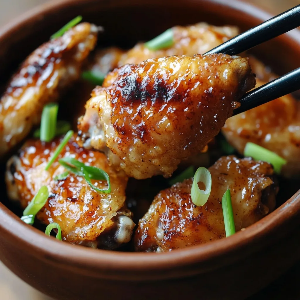 Pan Fried Chicken Wings with Oyster Sauce: Crispy, Savory, and Finger-Licking Good 8 Crispy pan fried chicken wing lifted with chopsticks