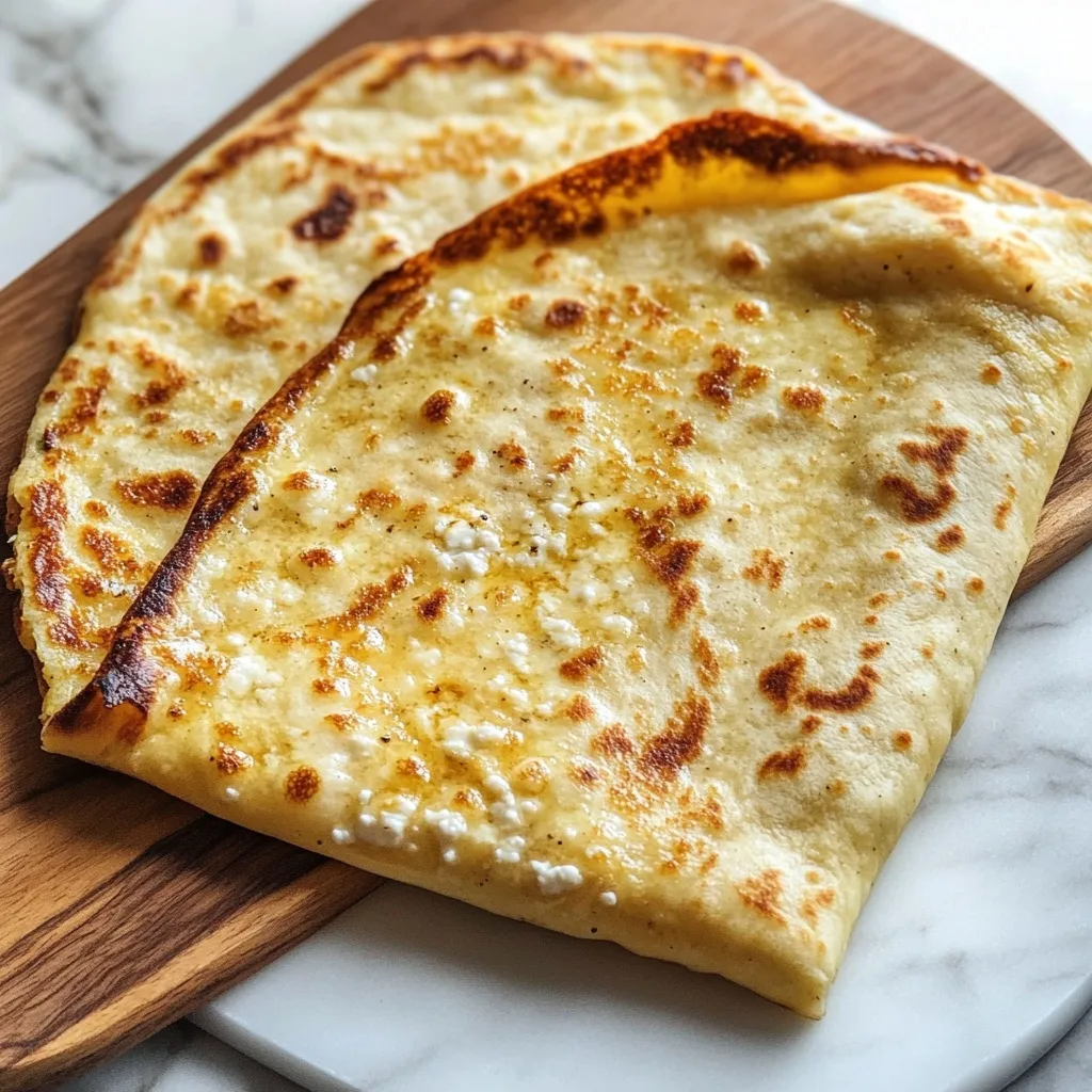 Cottage Cheese Flatbread – High Protein, Low Carb & 2-Ingredient Recipe 8 Folded cottage cheese flatbread showing crispy texture and soft interior