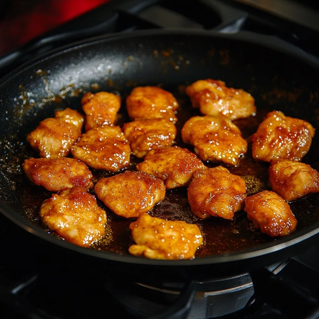 Easy Pan Fried Curry Chicken Recipe – Ready in Just 30 Minutes! 7 Pan fried curry chicken cooking in skillet with curry glaze