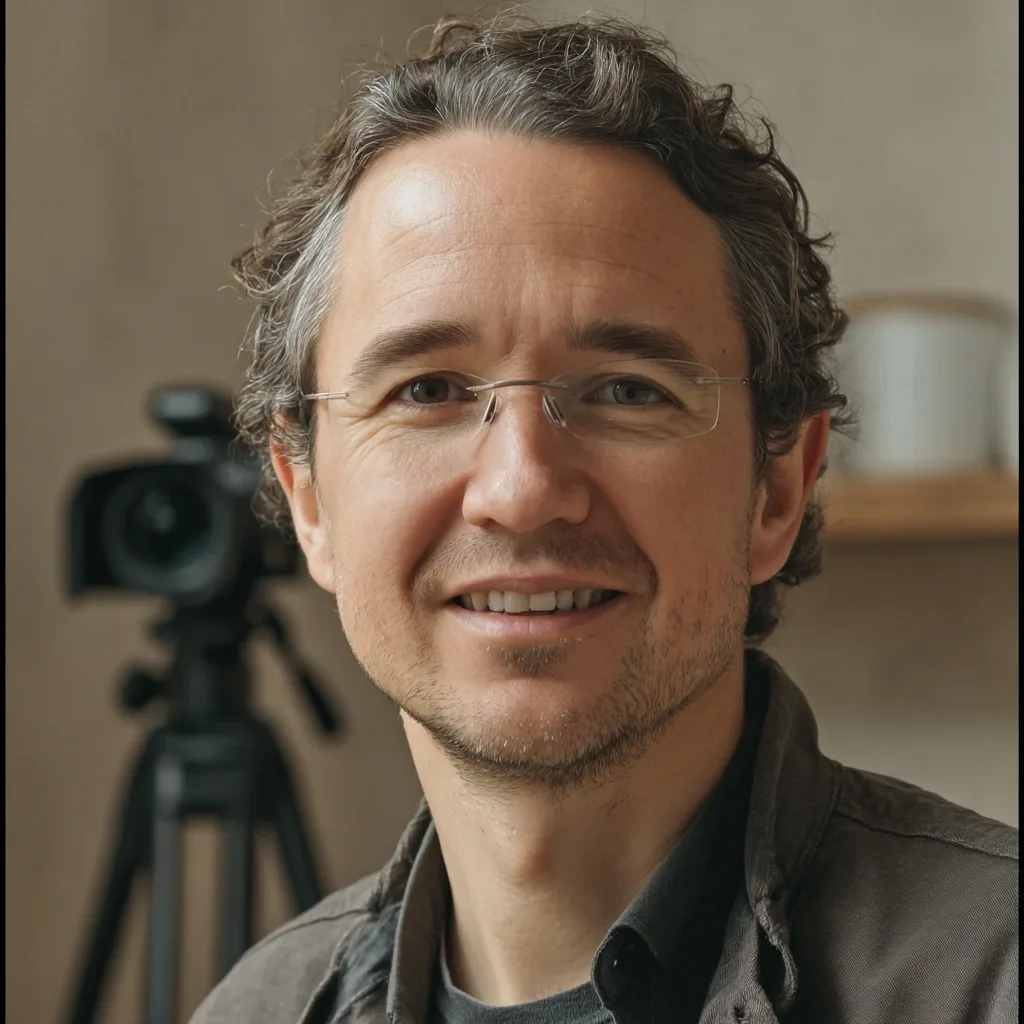 About Us – Top Choice Recipes 3 Photographer Ethan Walker smiling in front of a camera in his studio
