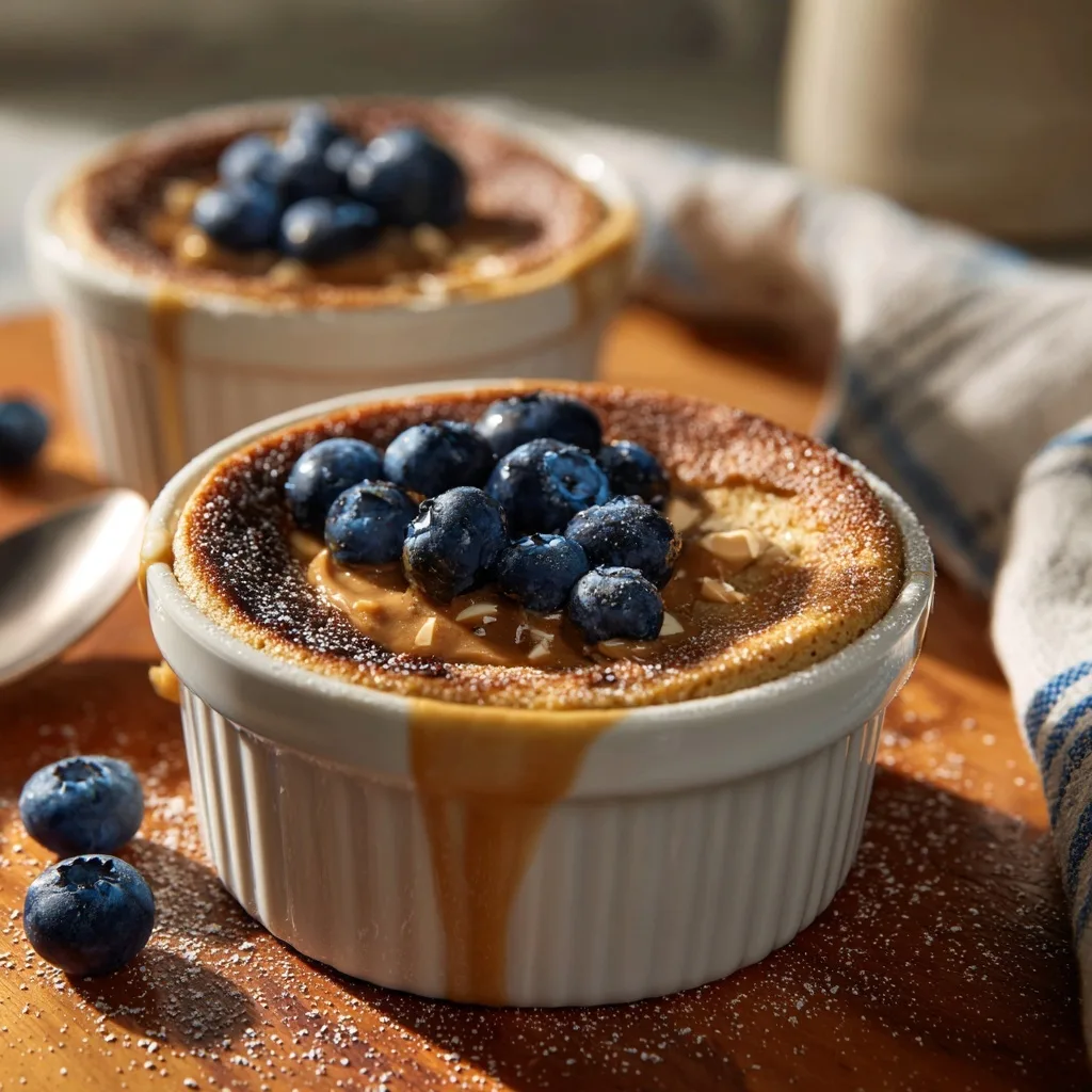 Baked Protein Pancake Bowls – The Simple, High-Protein Breakfast You’ll Crave 8 Baked protein pancake bowl with peanut butter and blueberries