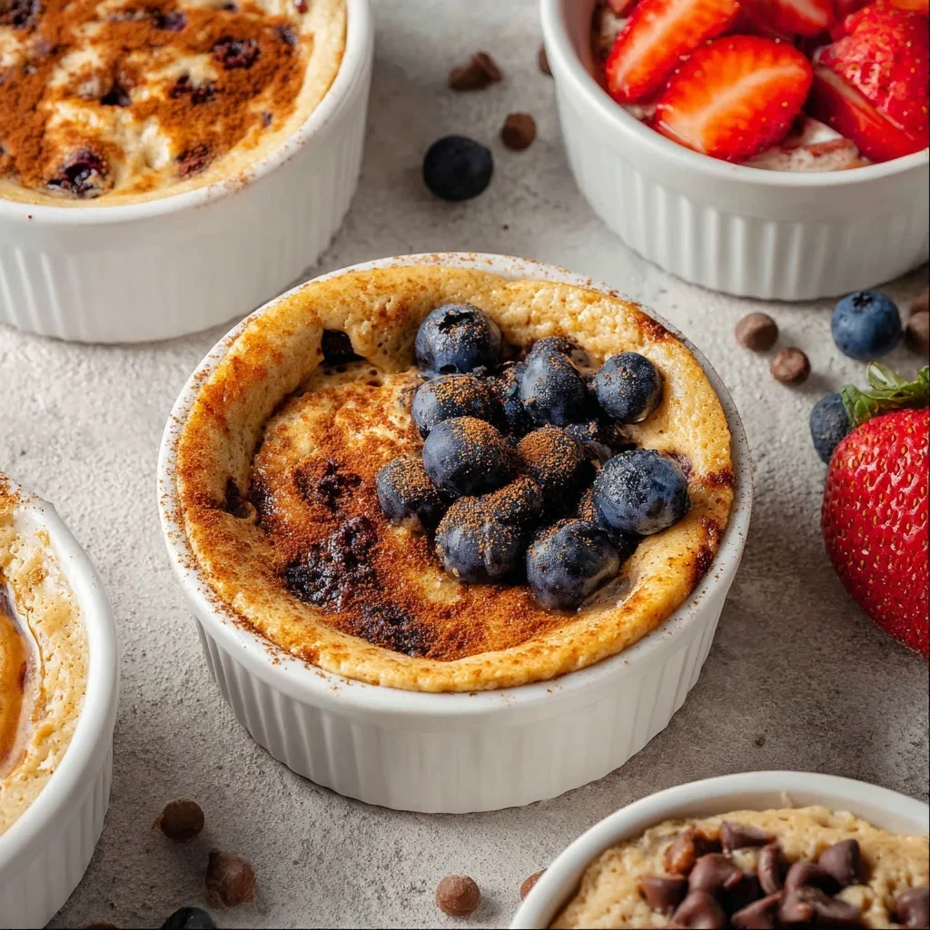Baked Protein Pancake Bowls – The Simple, High-Protein Breakfast You’ll Crave 6 Variety of baked protein pancake bowls with fruit and toppings