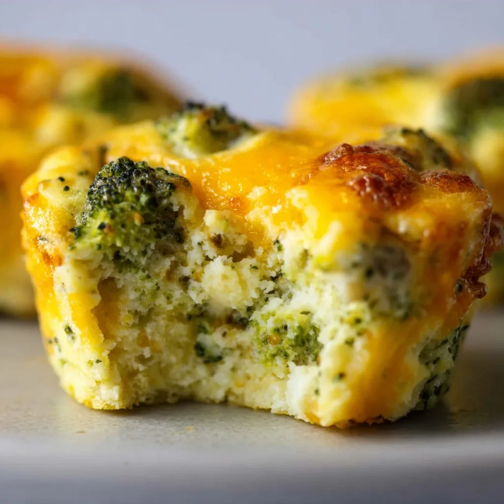 Broccoli Cheddar Egg Muffins – The Simple, Protein-Packed Breakfast You’ll Crave 8 Close-up of bitten broccoli cheddar egg muffin on white background