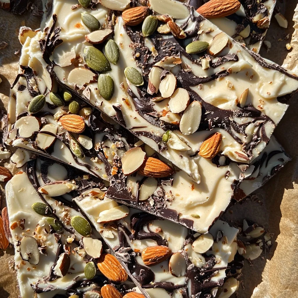 High Protein Greek Yogurt Bark (The Ultimate Guide + Recipe & Variations) 8 High Protein Greek Yogurt Bark with dark chocolate, almonds, and pumpkin seeds