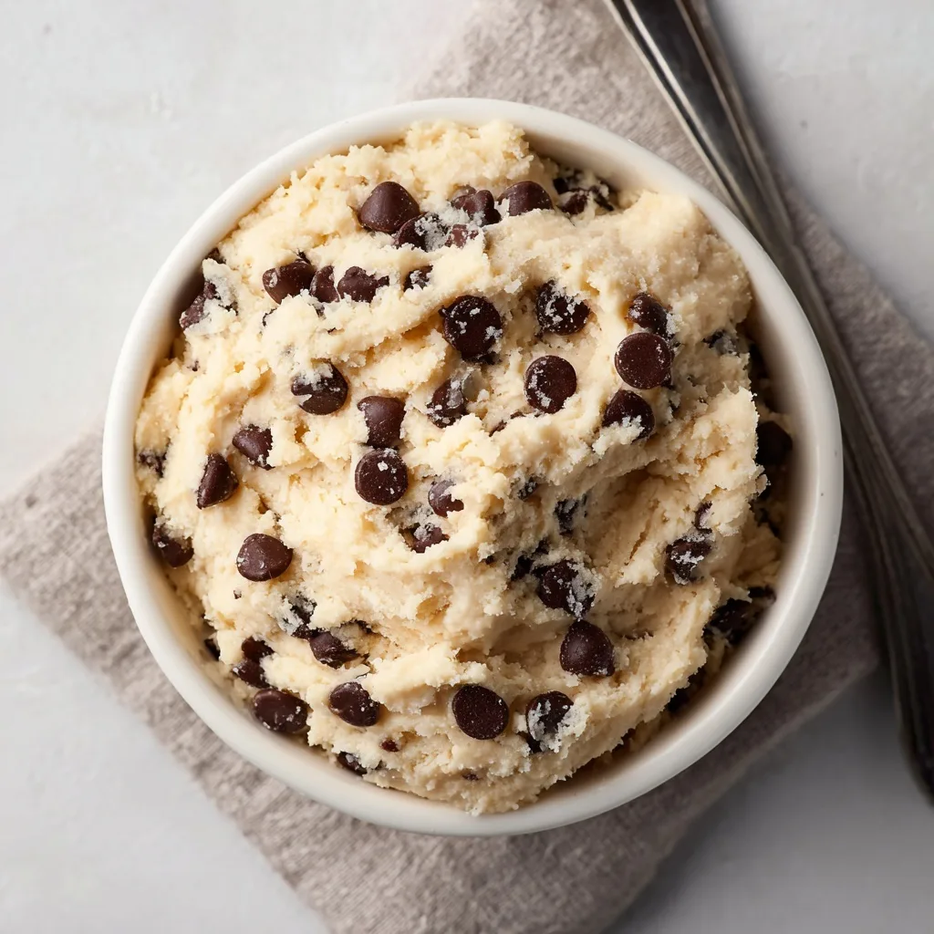 Cottage Cheese Cookie Dough (High Protein + No Bake) 5 spoonful of cottage cheese cookie dough with chocolate chips