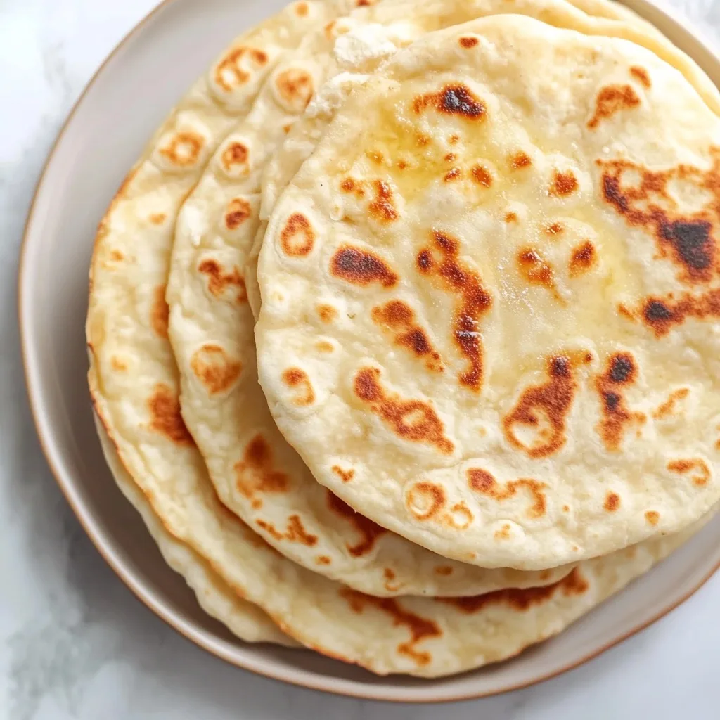 Cottage Cheese Flatbread Recipe (No Egg, Just 2 Ingredients!) 4 Close-up of cottage cheese flatbread recipe no egg stacked on plate