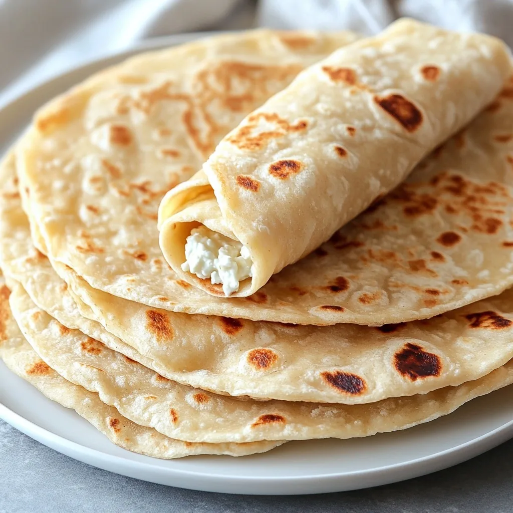 Cottage Cheese Flatbread Recipe (No Egg, Just 2 Ingredients!) 6 Folded and stacked cottage cheese flatbread recipe no egg on a plate