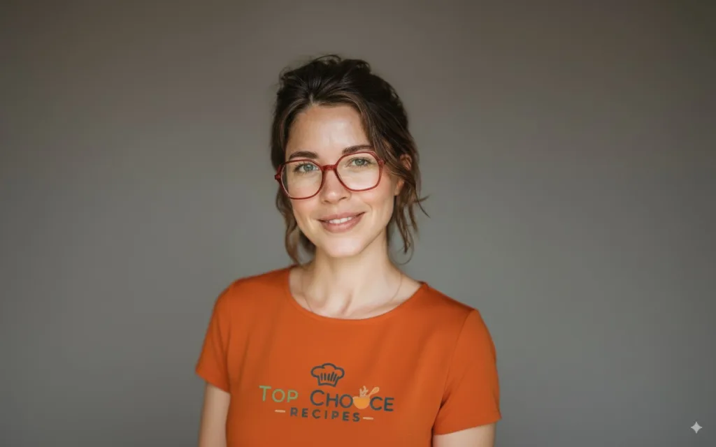 Sophie-Bennett Smiling food blogger Sophie Bennett in her kitchen wearing an apron