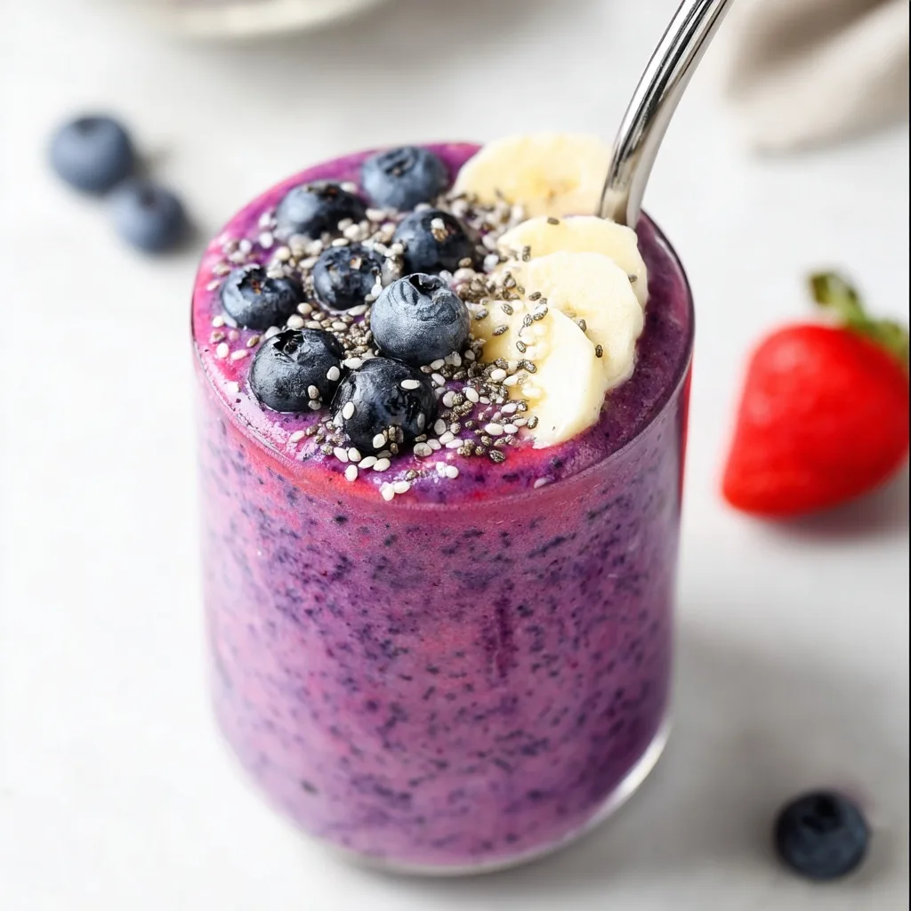 25 High Protein Snacks for Muscle Gain to Maximize Recovery & Results 18 Berry protein smoothie with blueberries, banana, and chia seeds
