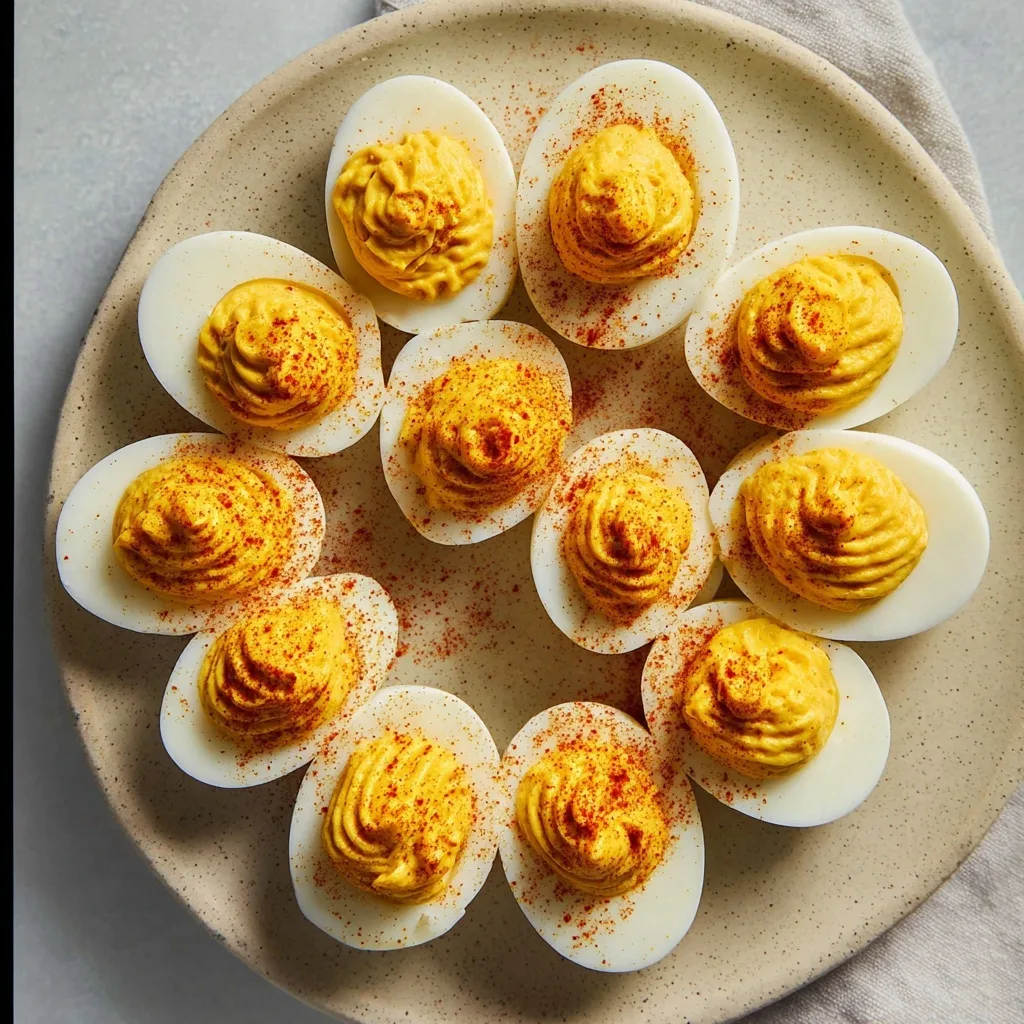 25 High Protein Snacks for Muscle Gain to Maximize Recovery & Results 22 Classic deviled eggs topped with paprika on a plate