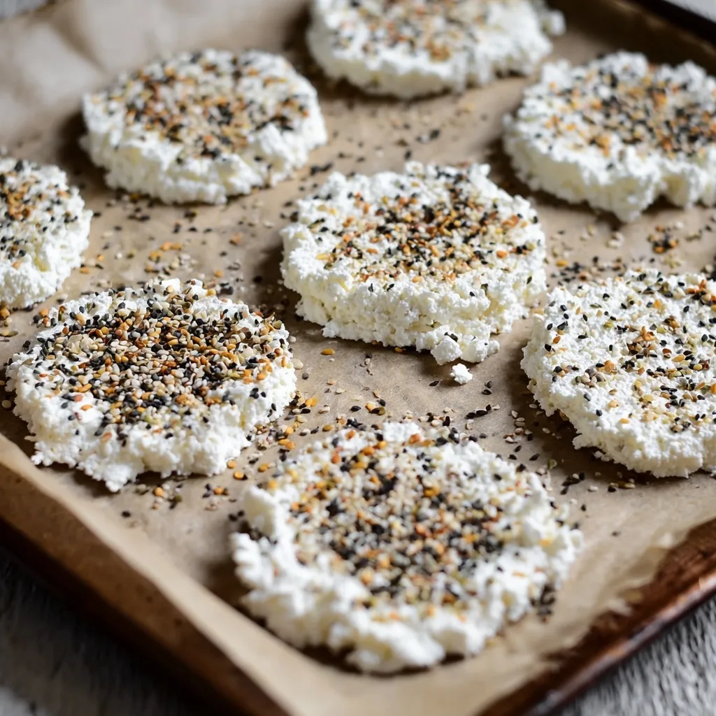Cottage Cheese Flatbread Chips (High-Protein Snack) 9 Raw Cottage Cheese Flatbread Chips with everything bagel seasoning on parchment