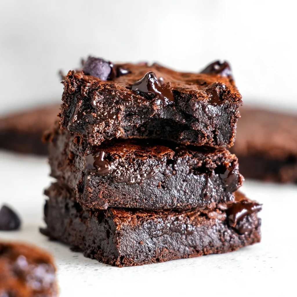 25 High Protein Snacks for Muscle Gain to Maximize Recovery & Results 23 Fudgy protein brownies stacked with melted chocolate chips