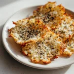Golden crispy cottage cheese chips with sesame and black seeds on a plate