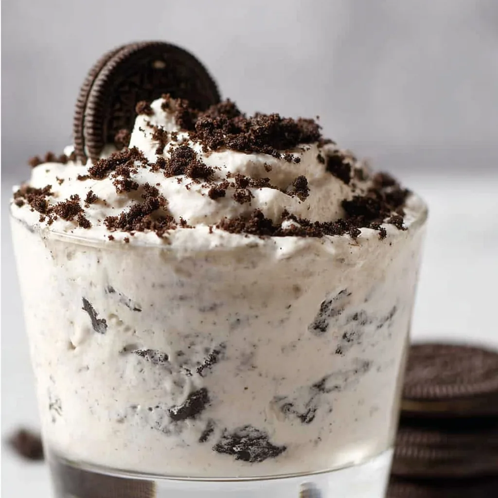 Protein Oreo Fluff: The High-Protein Dessert You Didn’t Know You Needed 6 Protein Oreo fluff in glass cup topped with crushed cookies