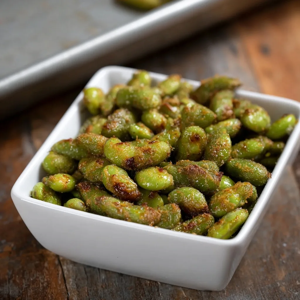 25 High Protein Snacks for Muscle Gain to Maximize Recovery & Results 14 Roasted edamame in a white bowl, high protein vegan snack