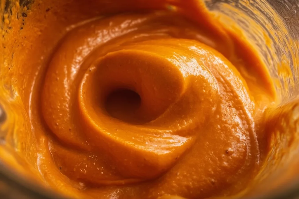 High-Protein Tomato Soup (20g Protein Per Serving) 8 Close-up of creamy high-protein tomato soup blending smoothly