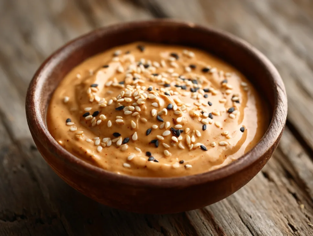 High-Protein Spicy Noodle Rice Paper Rolls (No Fry, Big Flavor) 9 creamy spicy peanut-lime dipping sauce with sesame seeds