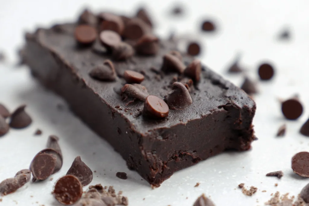 2-Ingredient Black Bean Protein Bars (No Bake, High Protein Snack) 8 chocolate black bean protein bars on parchment paper