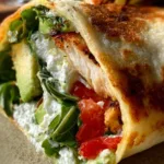 2-Ingredient Cottage Cheese Wraps (High-Protein, No Egg!) 11 Close-up of half-eaten high-protein cottage cheese wrap with avocado and greens