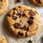 freshly baked garbanzo bean chocolate chip cookies with sea salt on parchment paper