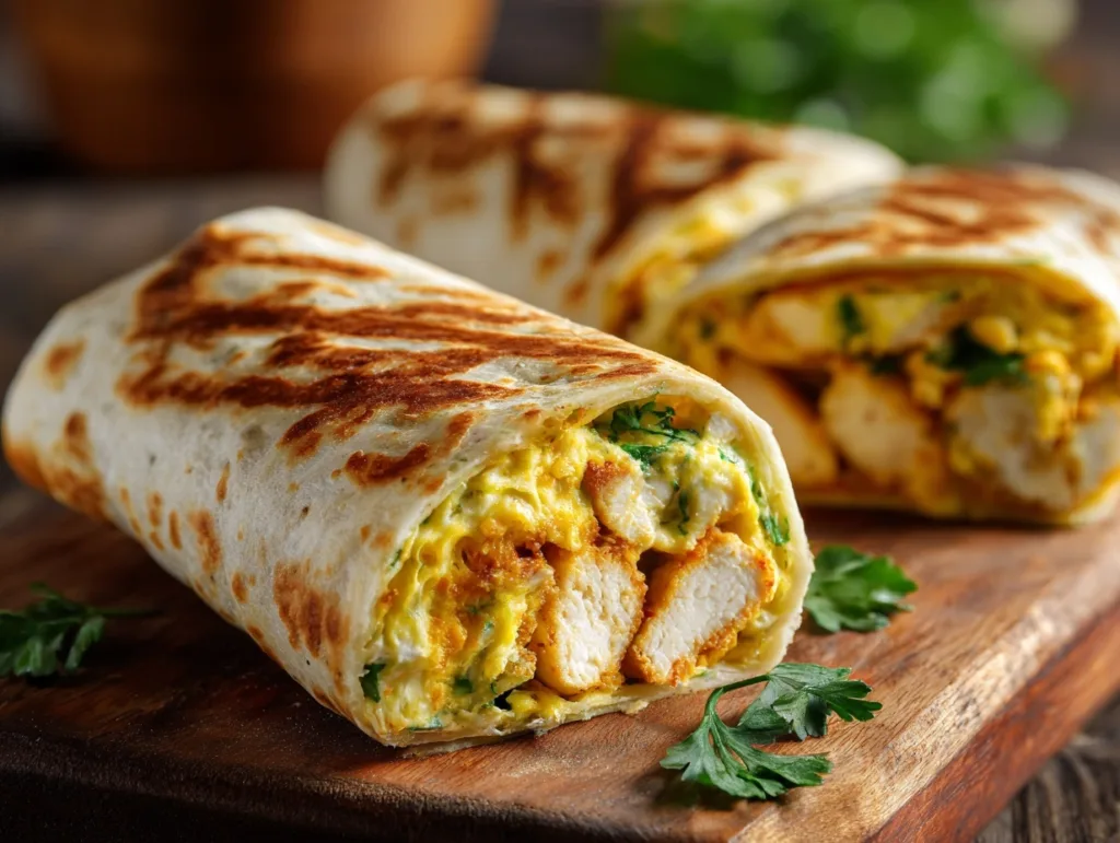 grilled simple cottage cheese flatbread air fryer wrap with chicken and eggs