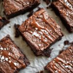 Fudgy chocolate protein brownies topped with sea salt and melted chocolate