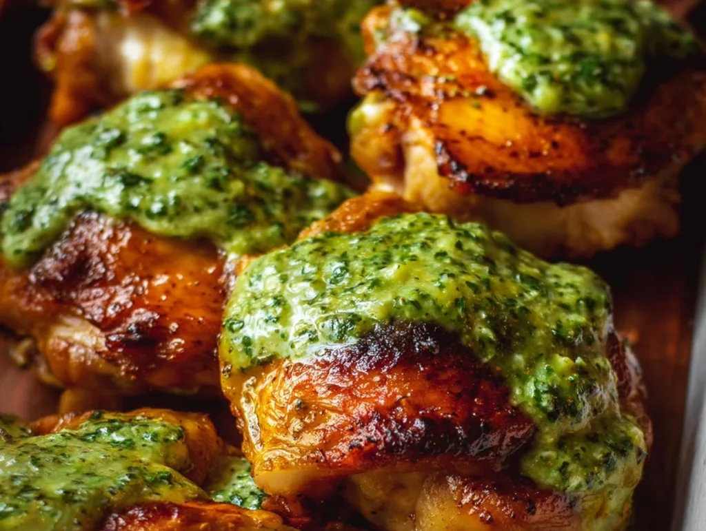 Creamy Peruvian Chicken (Aji Verde) – Easy, Protein-Packed Dinner You’ll Crave 7 Close-up of Peruvian chicken thighs with green aji verde sauce