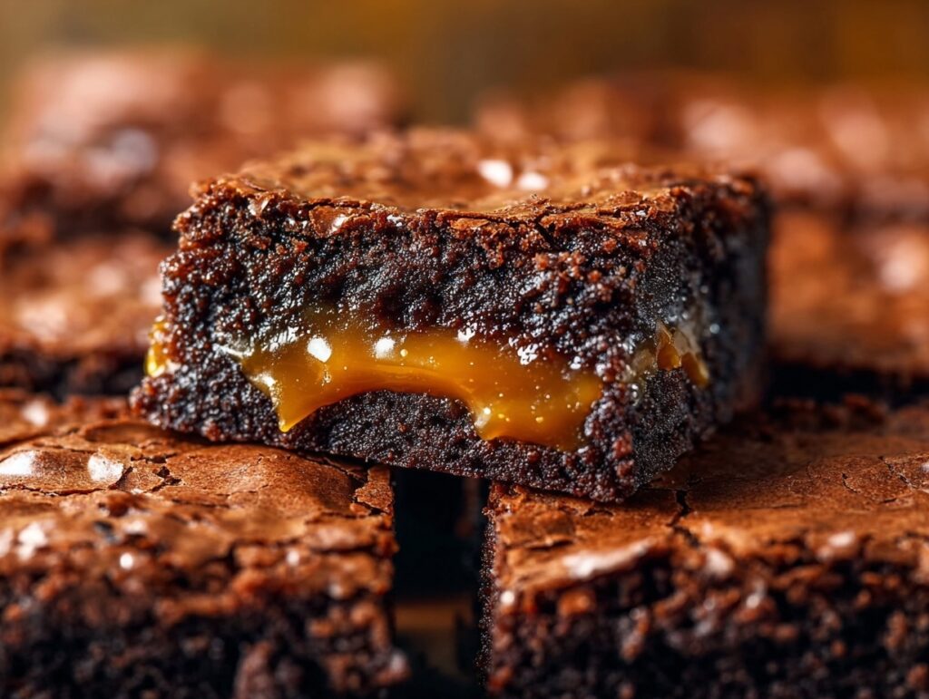 gooey salted caramel brownie with fudgy chocolate texture