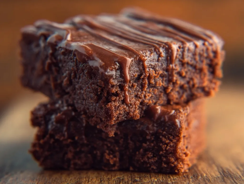Fudgy sweet potato protein brownies drizzled with melted chocolate