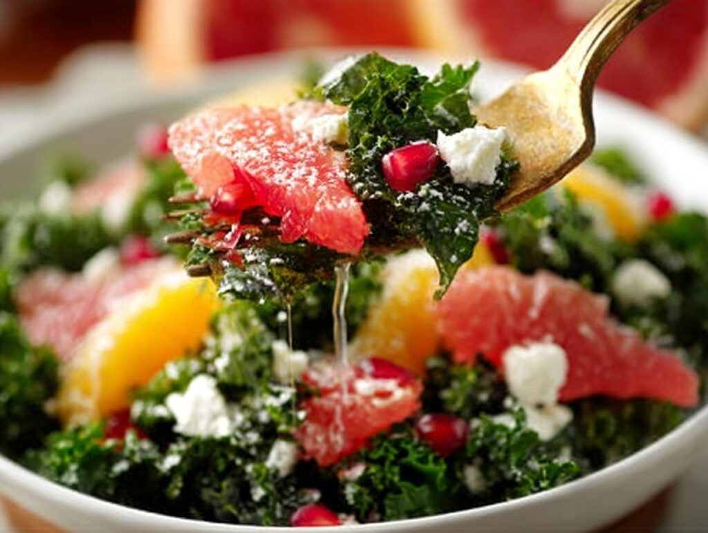 Winter Citrus & Kale Salad That’ll Power Your Day – Fresh, Fast, and Protein-Packed 6 Close-up of Winter Citrus & Kale Salad with grapefruit and feta