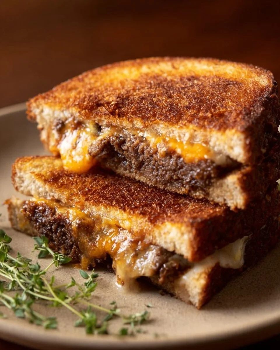Comforting Patty Melt on Garlic Herb Toasted Bread 2 Comforting patty melt served on garlic herb toasted bread, delicious and comforting meal.