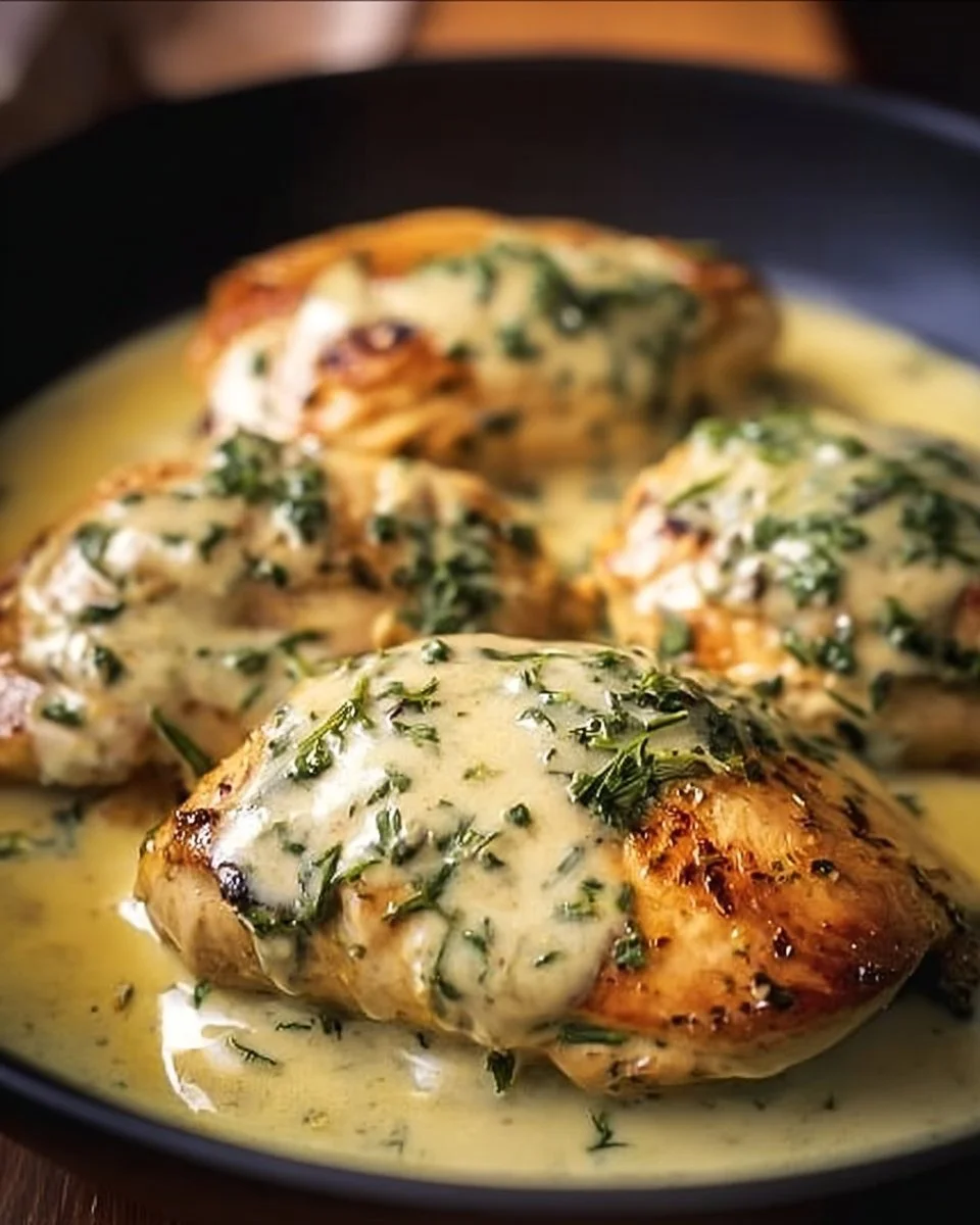 Creamy Mozzarella Chicken Served in a Dreamy Basil Sauce 2 Creamy Mozzarella Chicken in basil sauce served on a plate