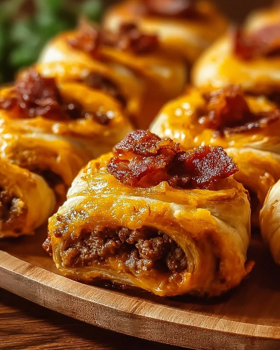 Delicious garlic butter cheeseburger rollups on a plate