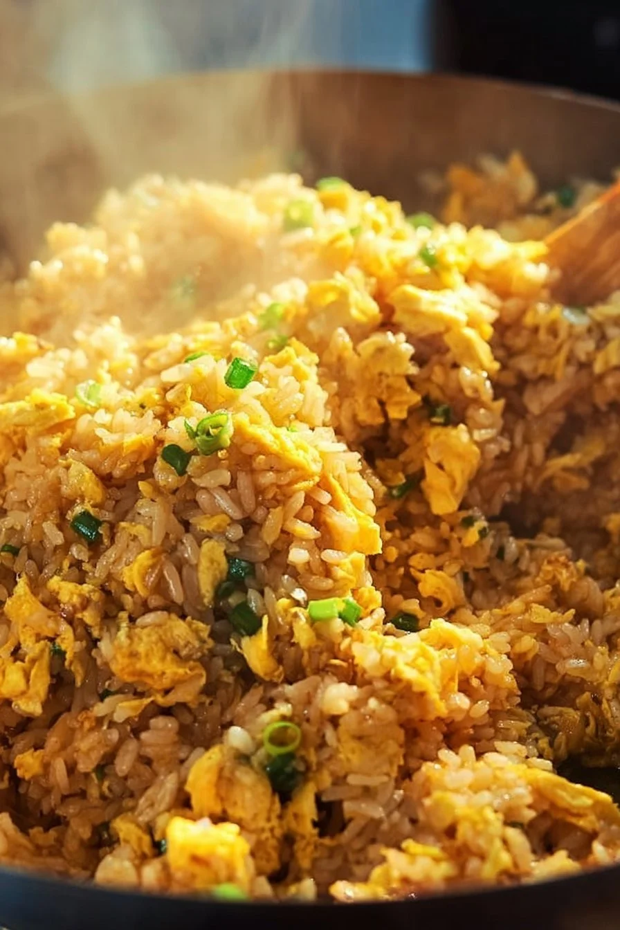 Delicious 10-minute egg fried rice with colorful veggies and eggs