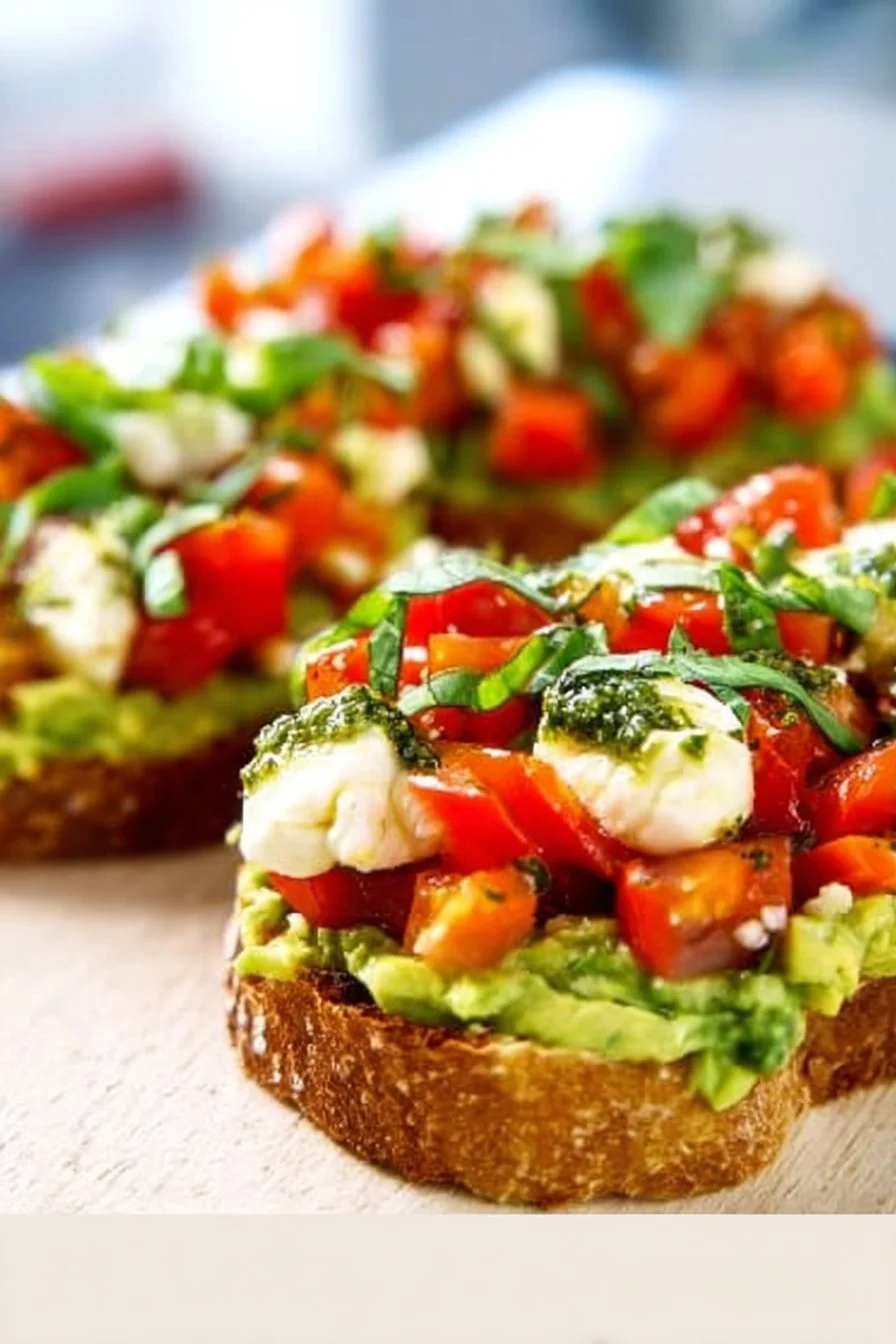 Avocado Toast with Tomatoes, Basil, and Mozzarella