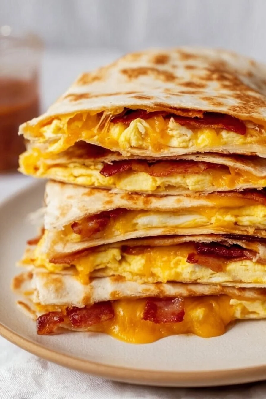 Bacon, Egg, and Cheese Breakfast Quesadilla with fresh ingredients