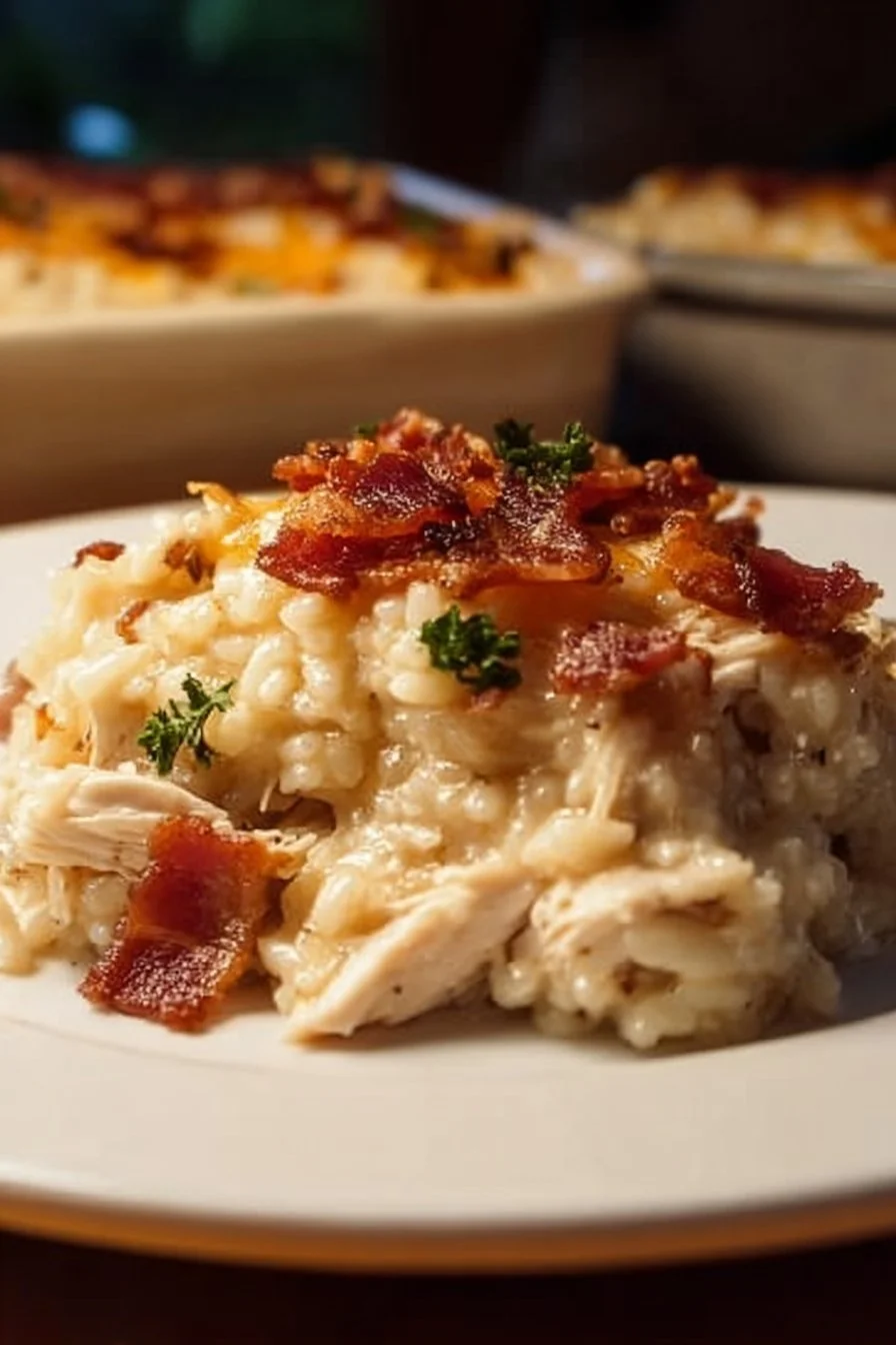 Dump-and-Bake Chicken Alfredo Rice Casserole