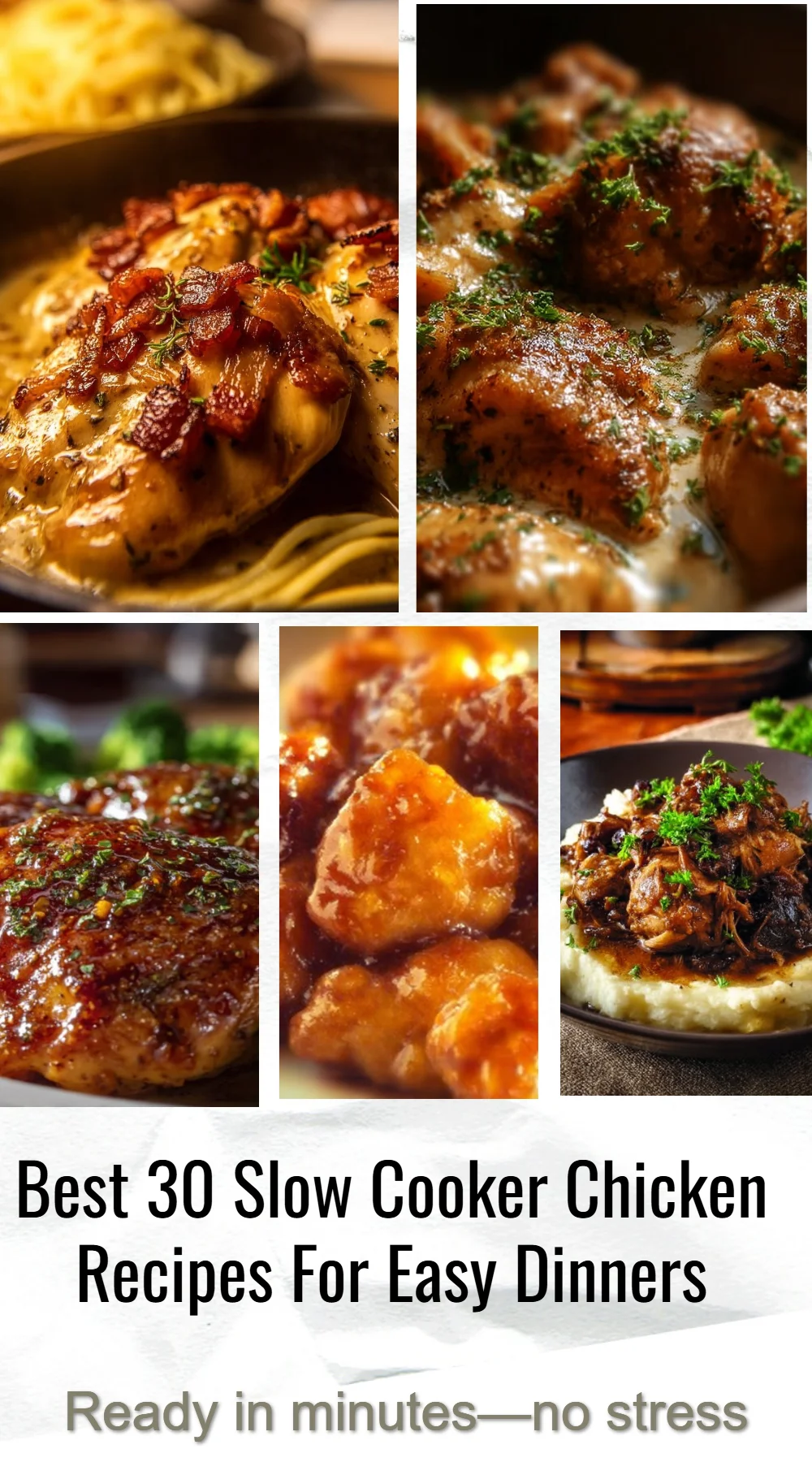 Delicious slow cooker chicken meal served in a bowl with herbs and vegetables.