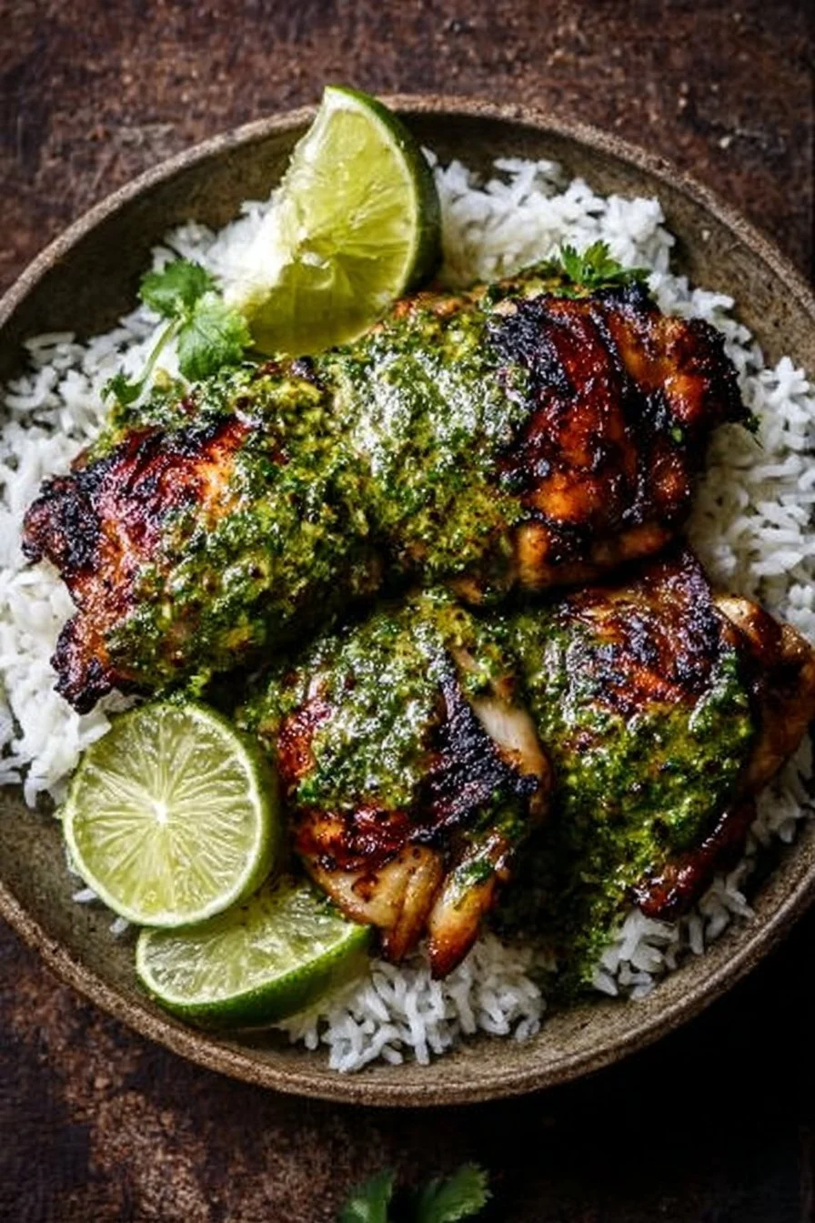 Delicious Peruvian chicken served with creamy green sauce on a plate