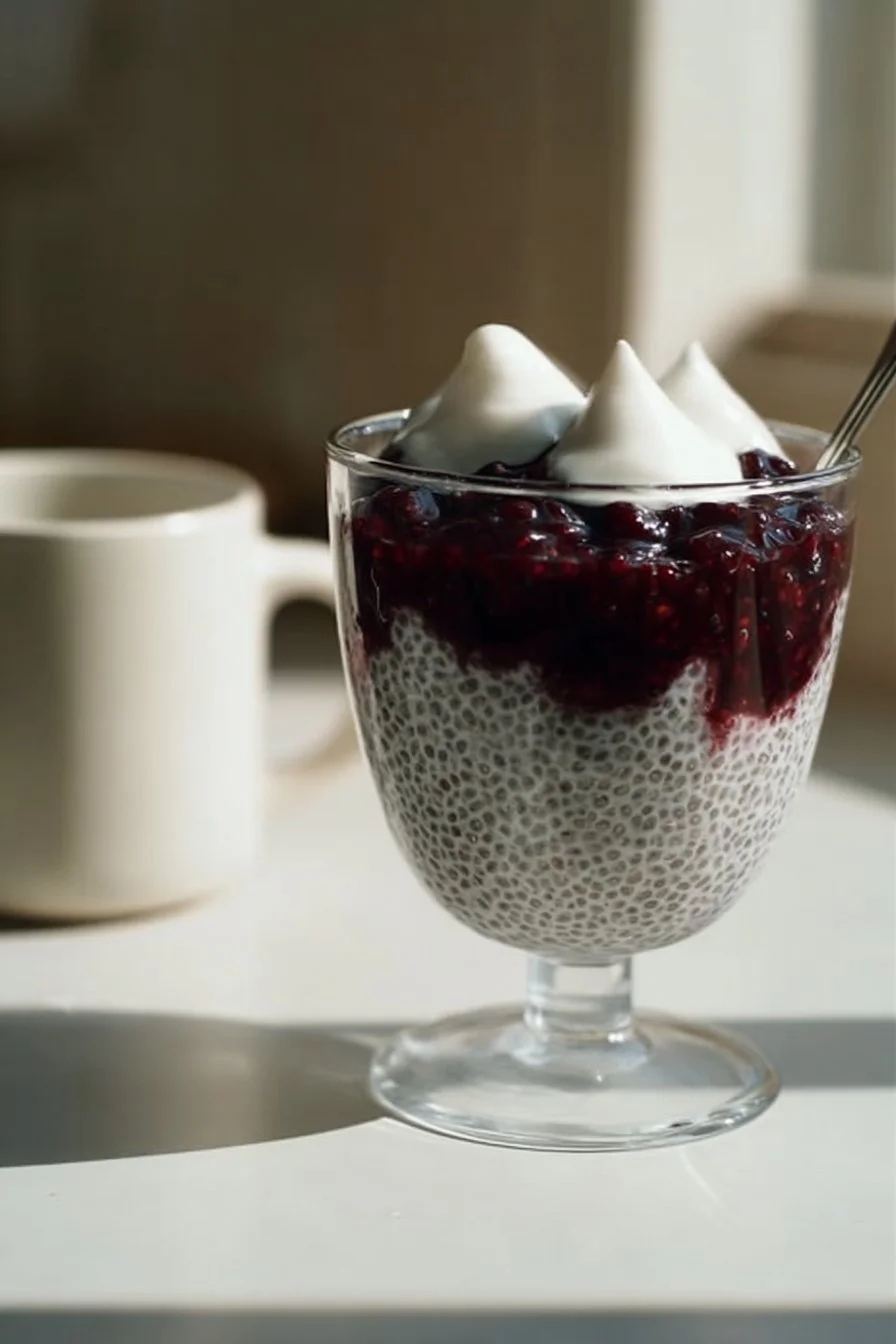 Blueberry Chia Breakfast Bowl 4 Blueberry chia breakfast bowl topped with fresh blueberries and chia seeds