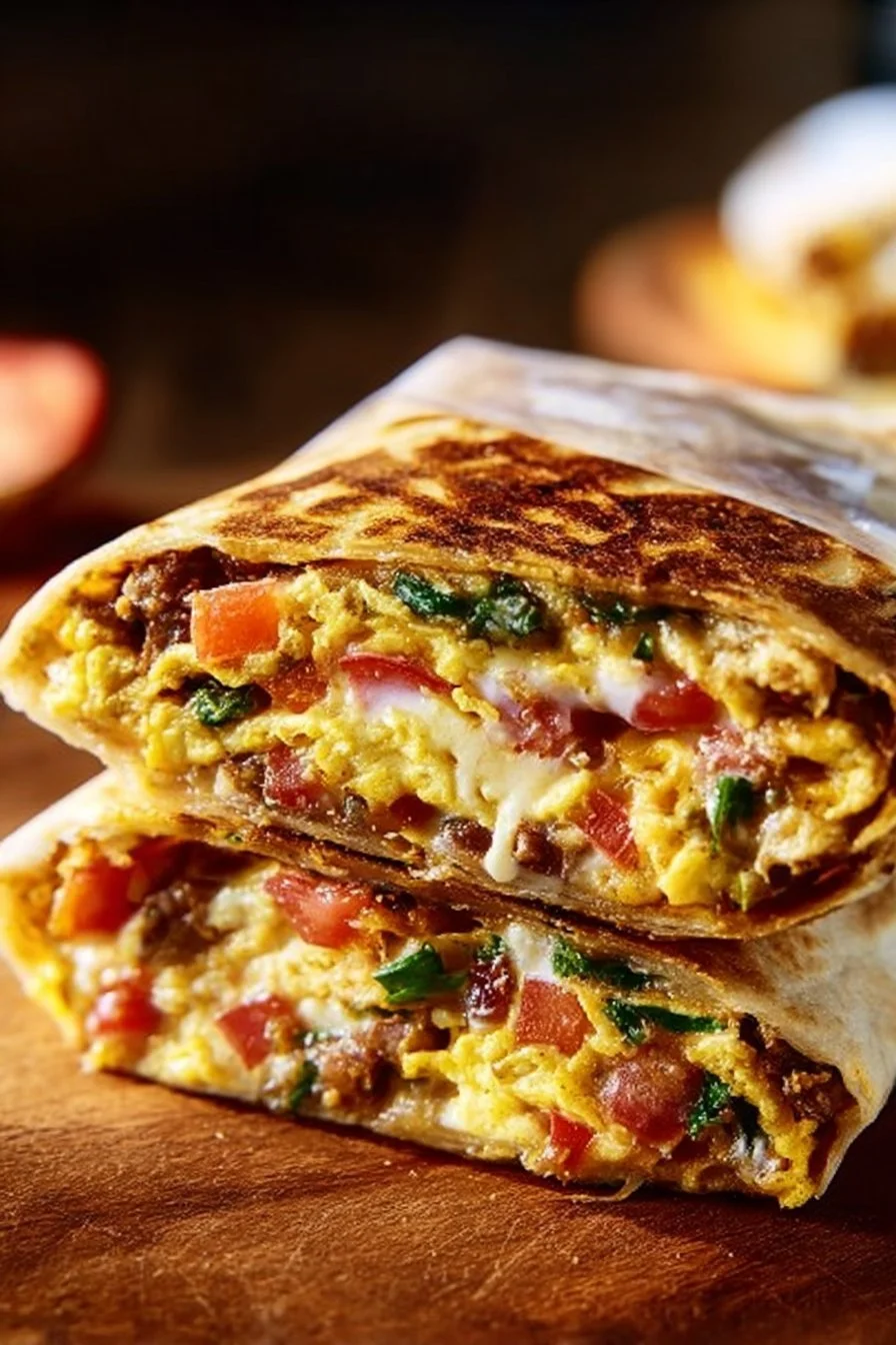 Delicious Breakfast Crunchwrap filled with eggs and toppings, perfect for breakfast.