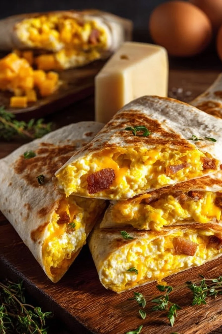 Breakfast Crunchwraps with Eggs 4 Breakfast Crunchwraps with eggs served on a plate
