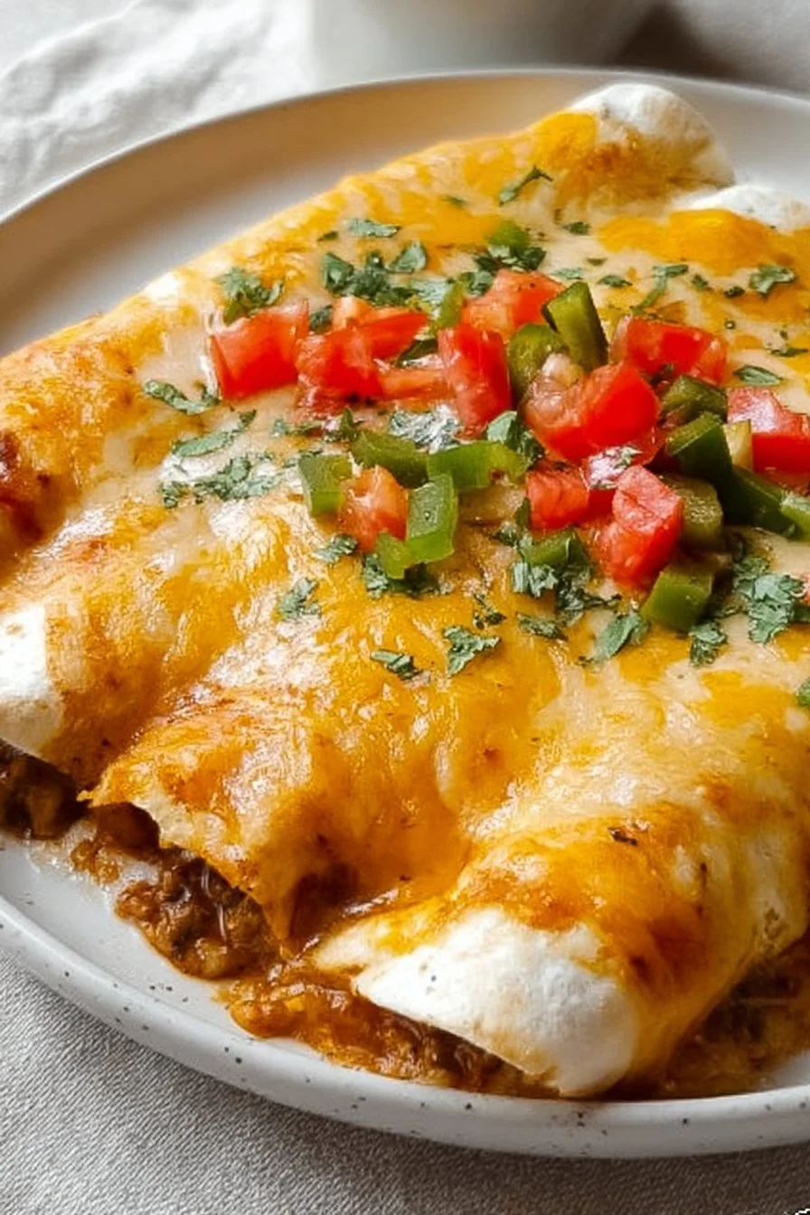 Breakfast Enchiladas 4 Delicious breakfast enchiladas filled with eggs and cheese.