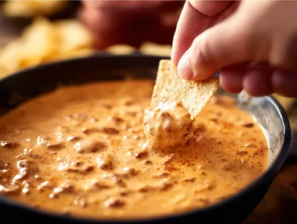 Chili Cheese Dip 5 Delicious chili cheese dip served with tortilla chips