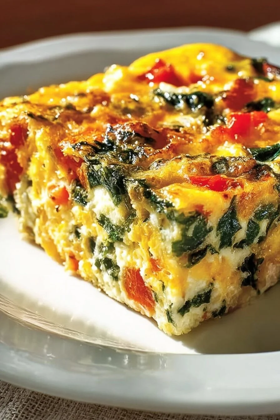 Cottage Cheese Egg Bake 4 Delicious cottage cheese egg bake topped with herbs on a plate