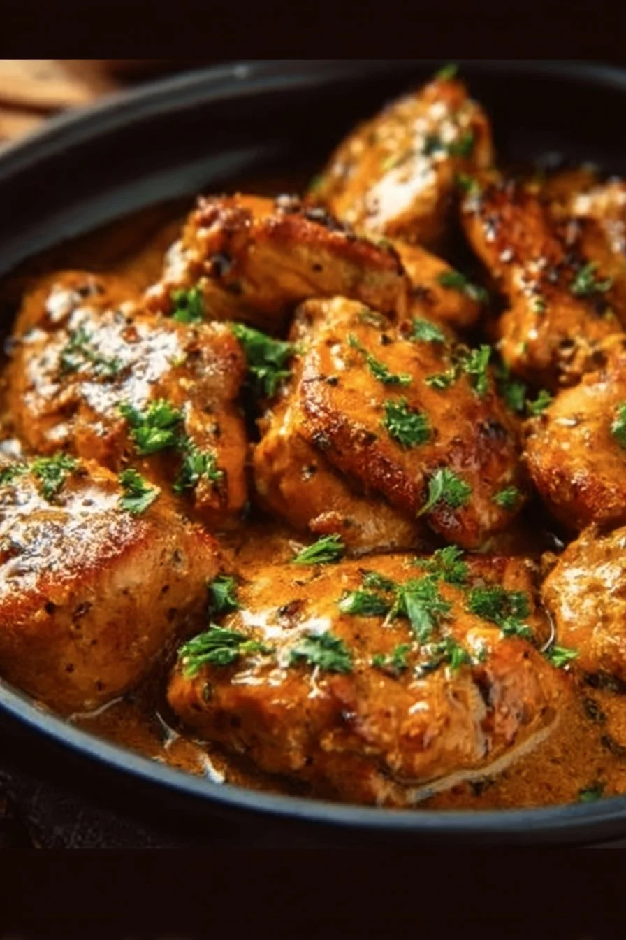 Cowboy Butter Chicken 4 Delicious Cowboy Butter Chicken served in a bowl with spices and herbs.