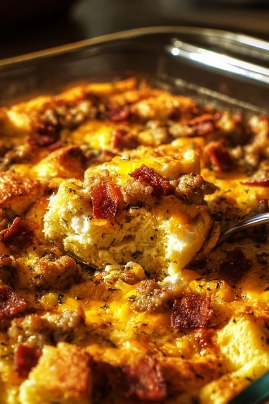 Delicious Crack Breakfast Casserole with eggs, cheese, and sausage