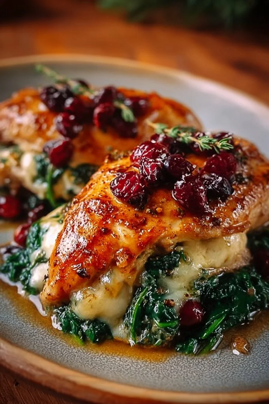 Cranberry & Spinach Stuffed Chicken with Brie 5 Delicious Cranberry & Spinach Stuffed Chicken with Brie on a plate
