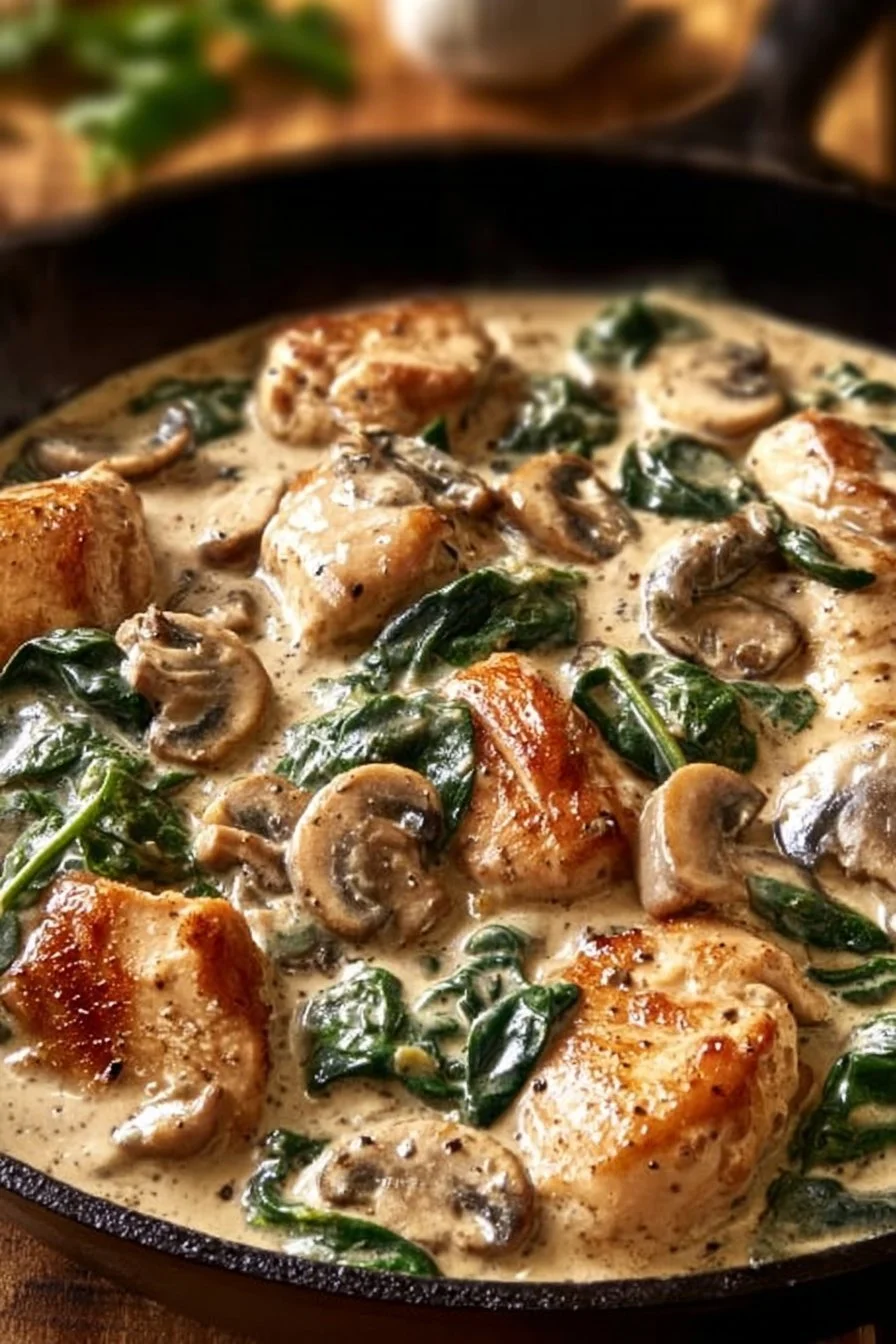 Creamy Chicken Mushroom Spinach Skillet