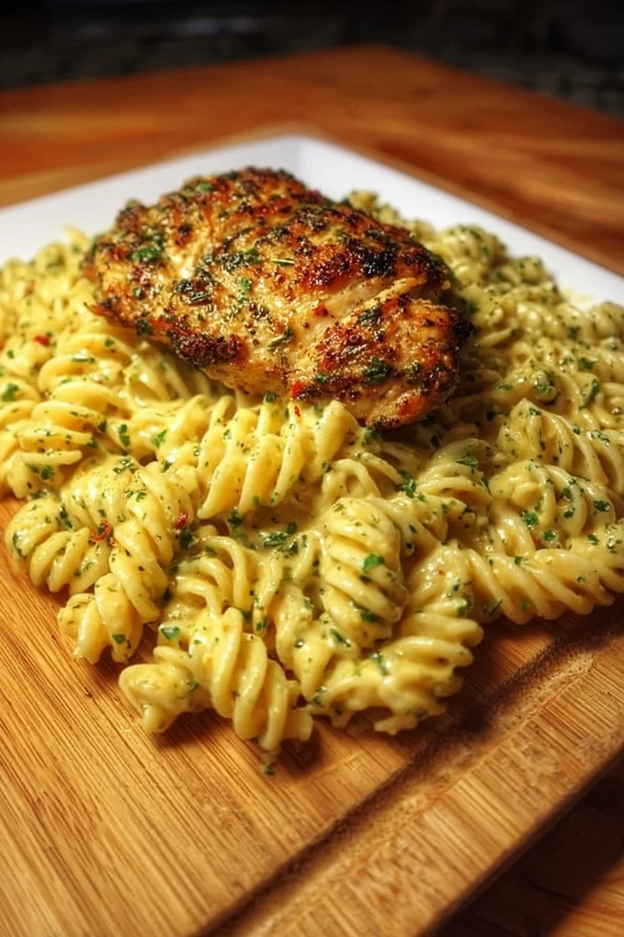 Creamy Garlic Parmesan Chicken Pasta served in a bowl